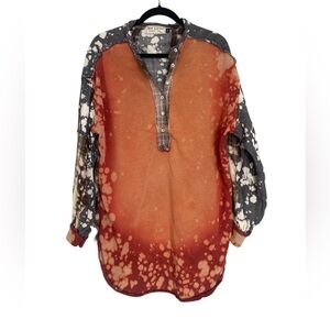 Bad Little Country Girl Orange and Gray Splatter Long Sleeve Shirt